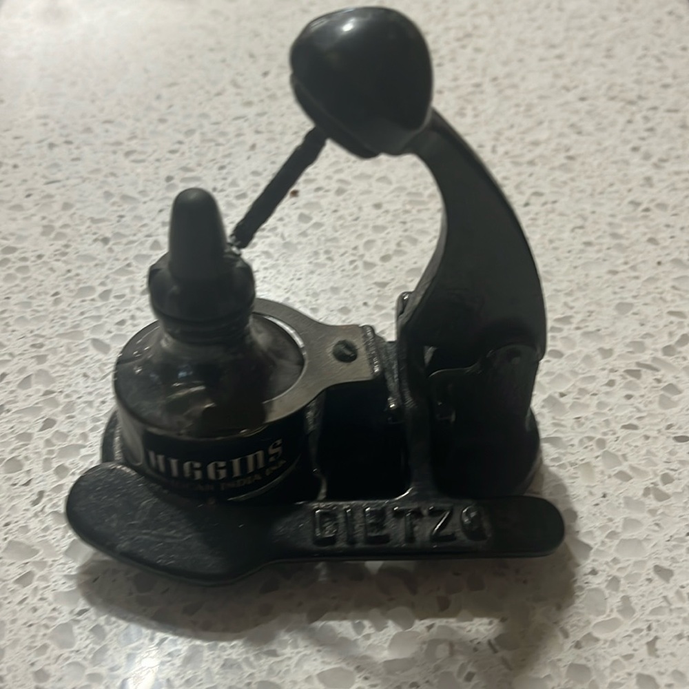 Antique 1930’s Dietzgen Drafting Inkwell with Higgins Glass Ink Bottle